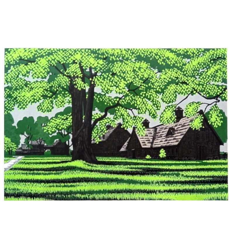 ☆大本靖☆「初夏の北大農場」木版画 ◇北海道文化賞受章◇三三サイズ