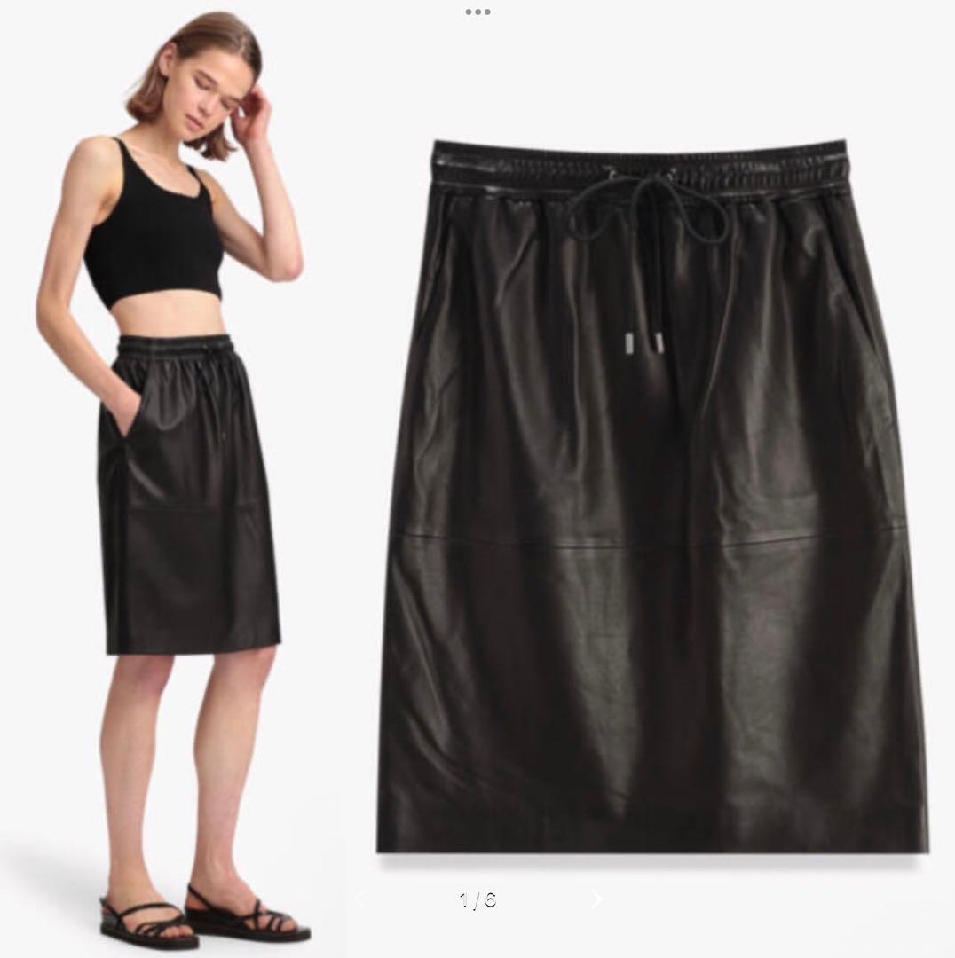 theory 21AW リアルレザー　羊革カジュアルスカート　黒　P