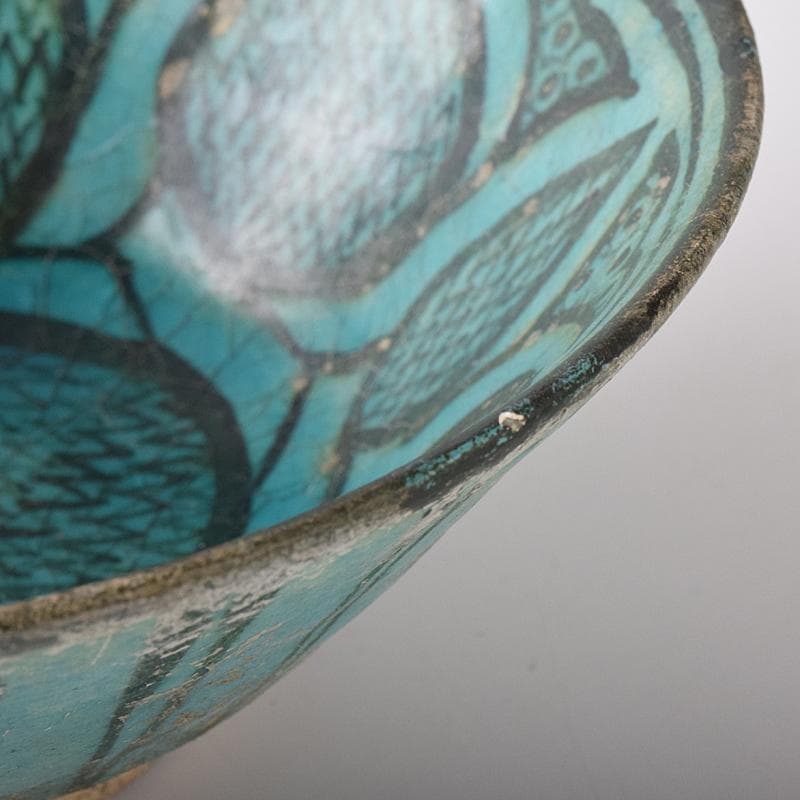 ペルシャ陶器　二シャプール出土　十世紀　青釉黒彩鉢　時代箱付　V　R8419