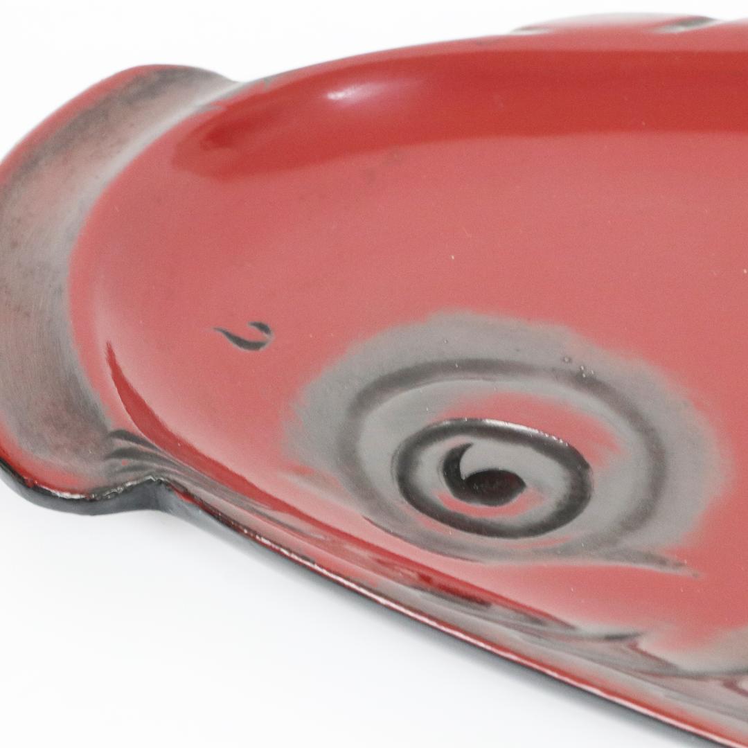 煎茶道具 朱漆 鯉型 大煎茶盆 横幅 57cm