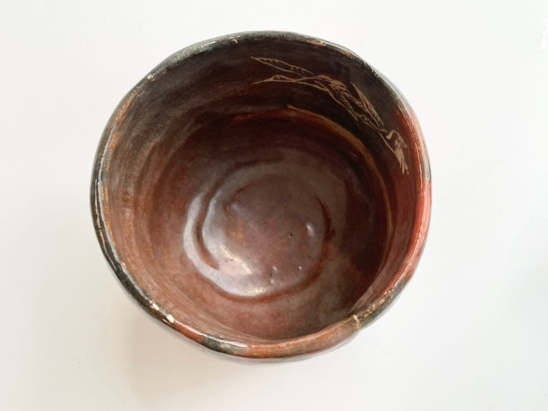 陶芸家 十二代 樂吉左衛門 弘入 鶴之画 赤筒茶碗