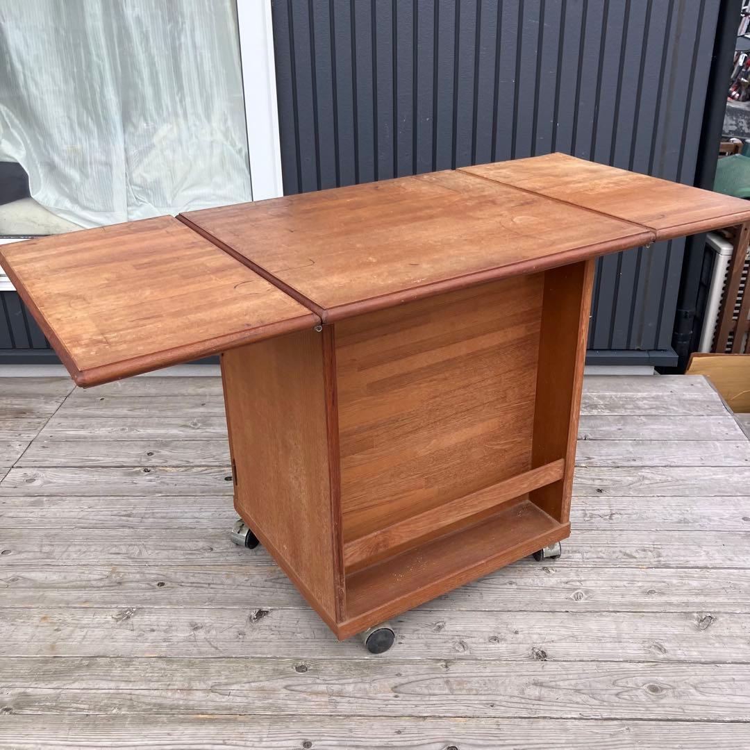 北欧レトロ 木製 バタフライテーブル ダイニングテーブル キャスター付き