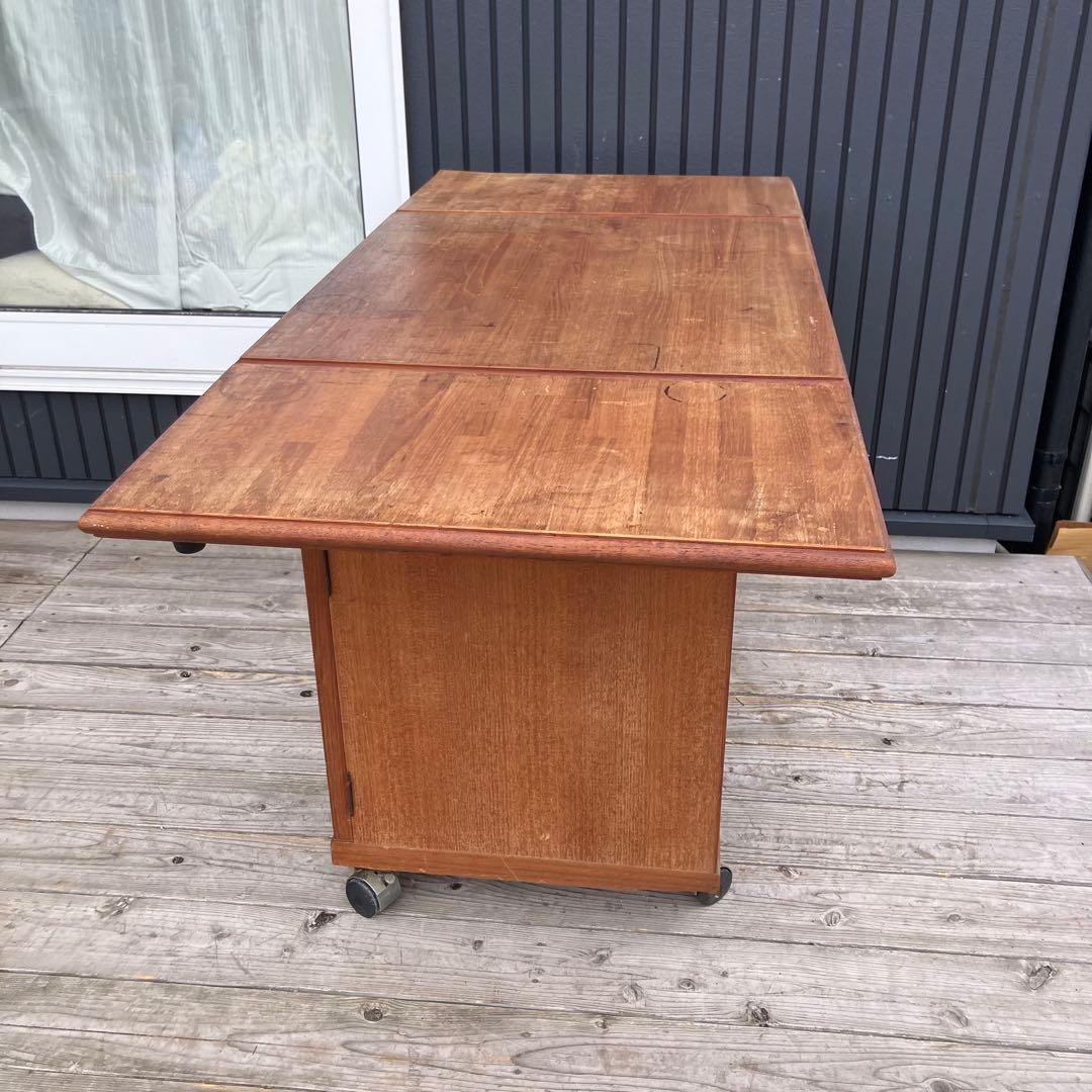 北欧レトロ 木製 バタフライテーブル ダイニングテーブル キャスター付き