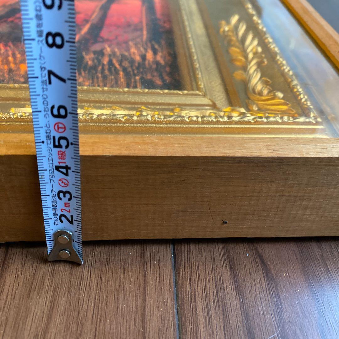 アンティーク木製 横長 大型額縁 高級感あり表面ガラスあり 油絵込み