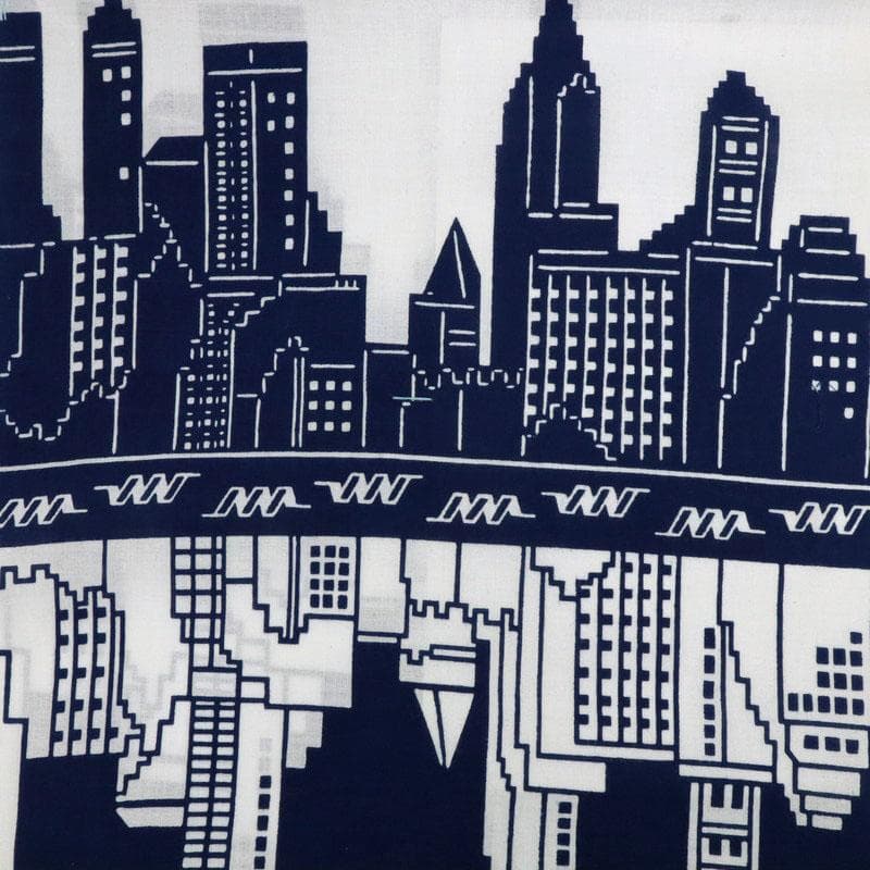 《浴衣反物『ジョン・ワイツ』ニューヨークマンハッタン■白紺◆木綿◆反25-63》