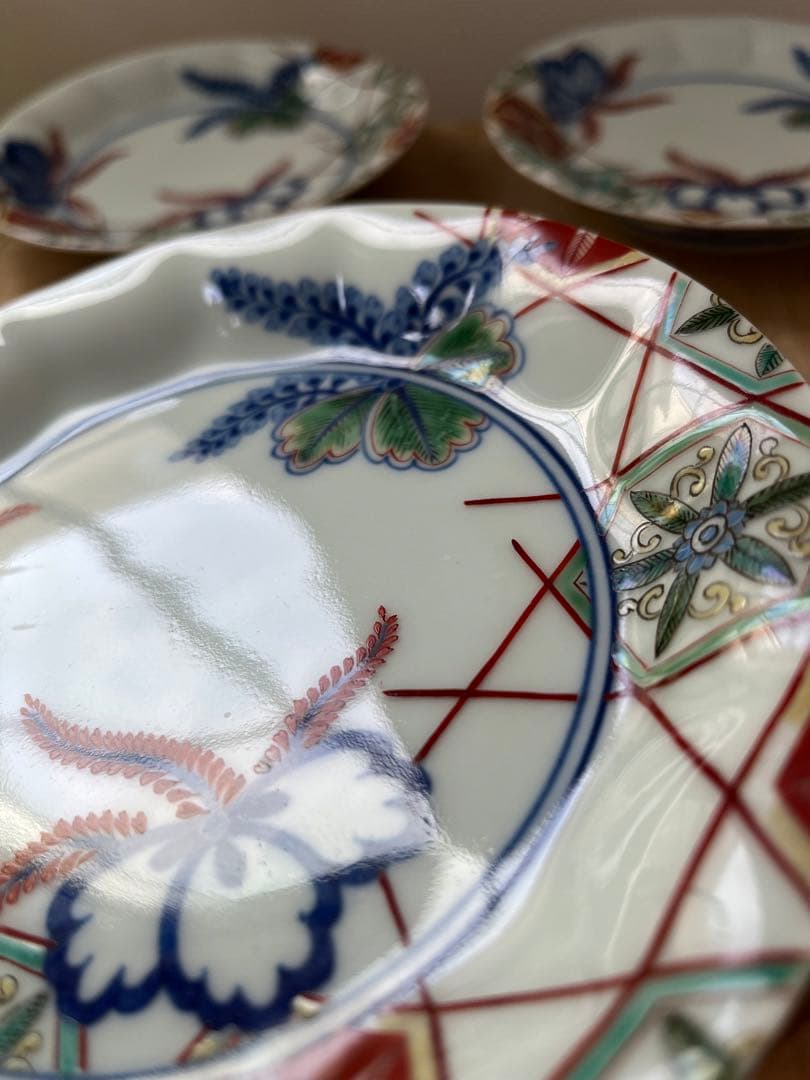 人間国宝 十三代 今泉今右衛門 皿三枚 錦桐絵｜人間