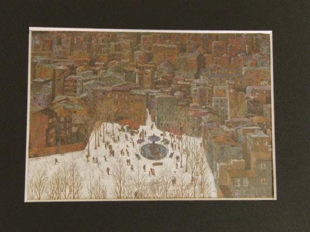 山下彰一、【広場のある街】、希少な額装用画集より、新品額装付