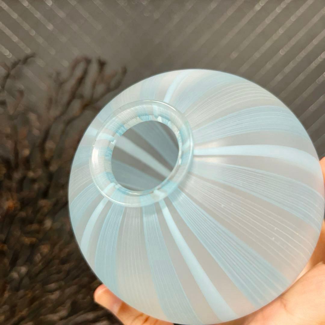 骨董 現代作家 富山ガラス工房 作家作品 縞模様 スカイブルー かぶら型