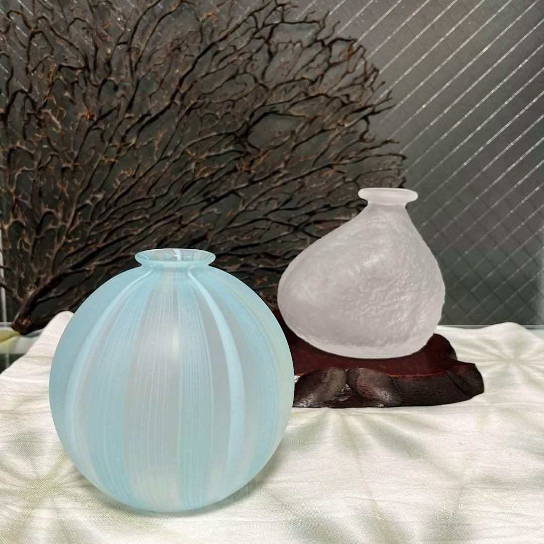 骨董 現代作家 富山ガラス工房 作家作品 縞模様 スカイブルー かぶら型