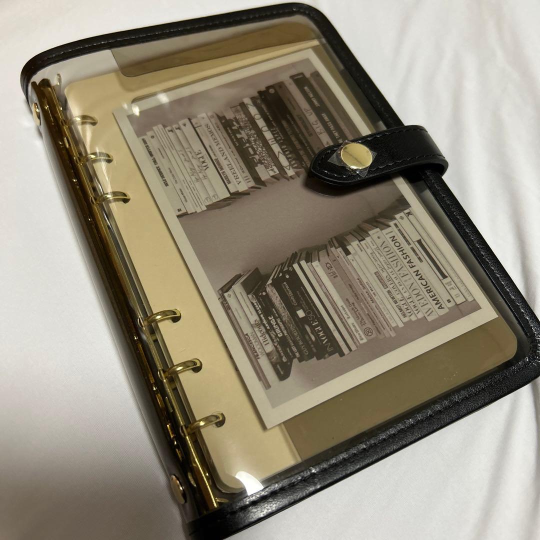 韓国 バインダー カバー 貯金 現金管理 リフィル レザーブラック 早い