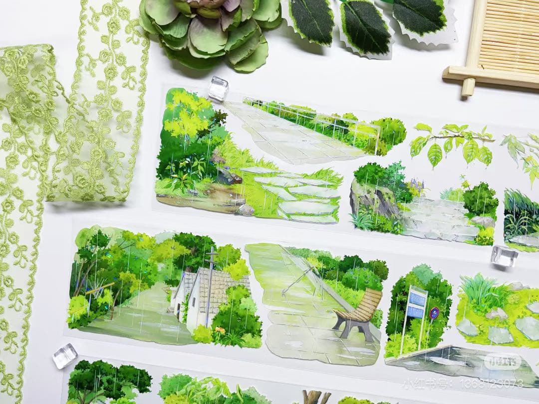 8716】海外 マステ 3/5/巻売り 貝殻光マスキングテープ 雨 公園 道路