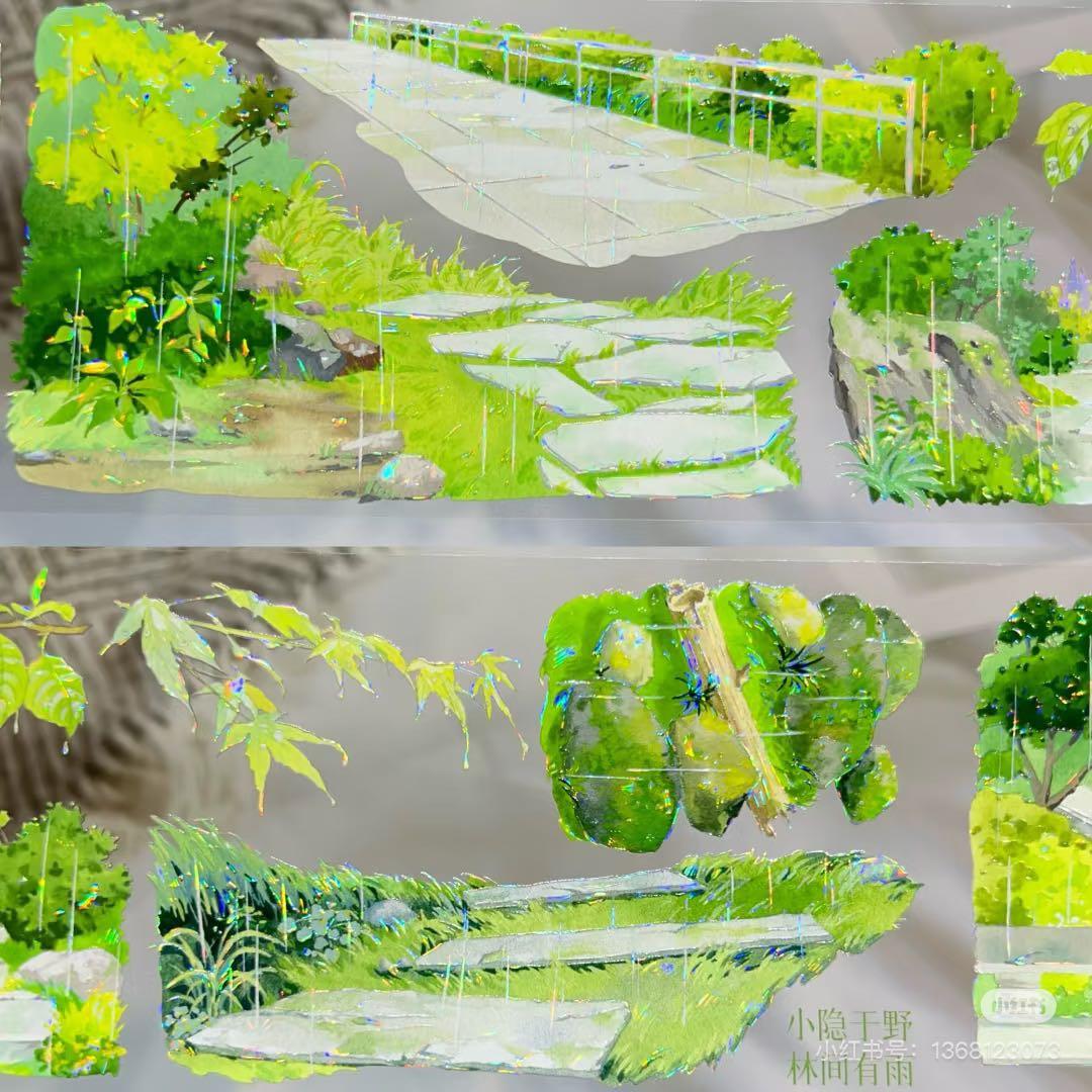 8716】海外 マステ 3/5/巻売り 貝殻光マスキングテープ 雨 公園 道路