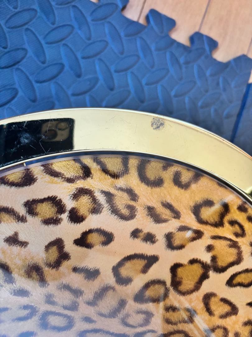 形スライドテーブル サイドテーブル 豹柄 ガラステーブル ラウンドテーブル