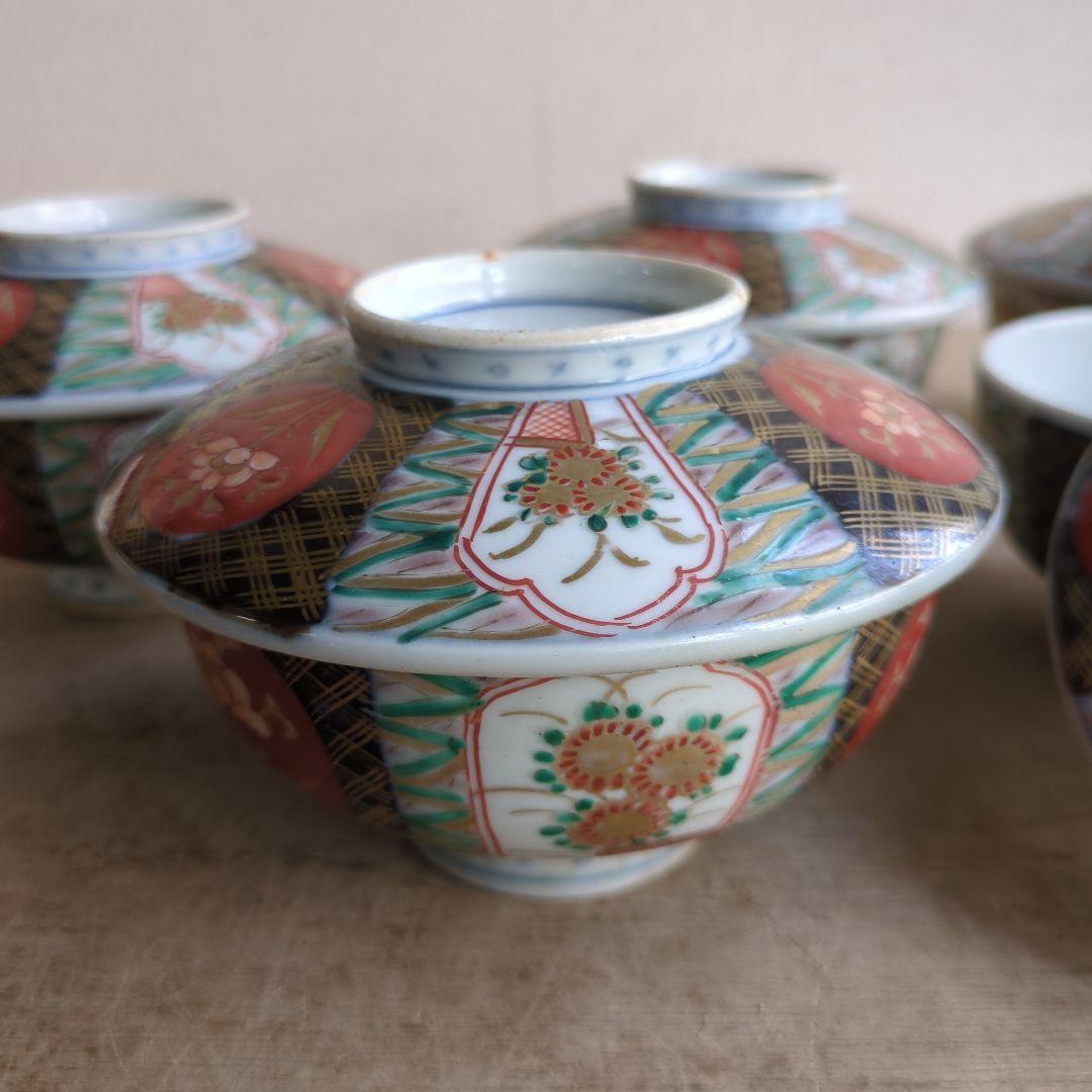 骨董 伊万里 蓋茶碗 色絵 染錦 器 陶器 アンティーク 煮物 5つ〜