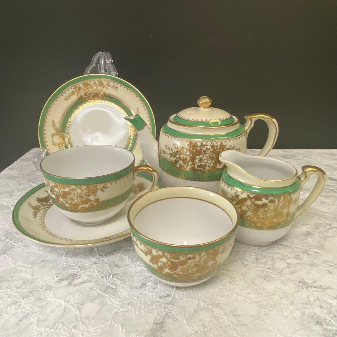 オールドノリタケ　ティーセット　金盛　カップ　ソーサー　プレート　英国　里帰り オールドノリタケ ティーセット 金盛 カップ ソーサー プレート 英国