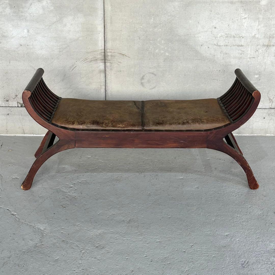 ☆カルティニベンチ☆ 鉄鋲 本革座面×ウッドフレーム ミッド