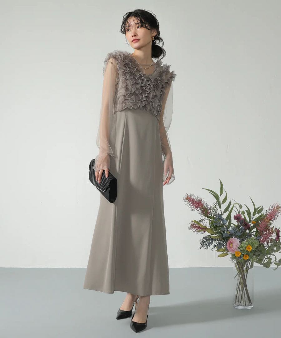 【sa-】チュールボリュームフリル ベスト シアー トップス ワンピース