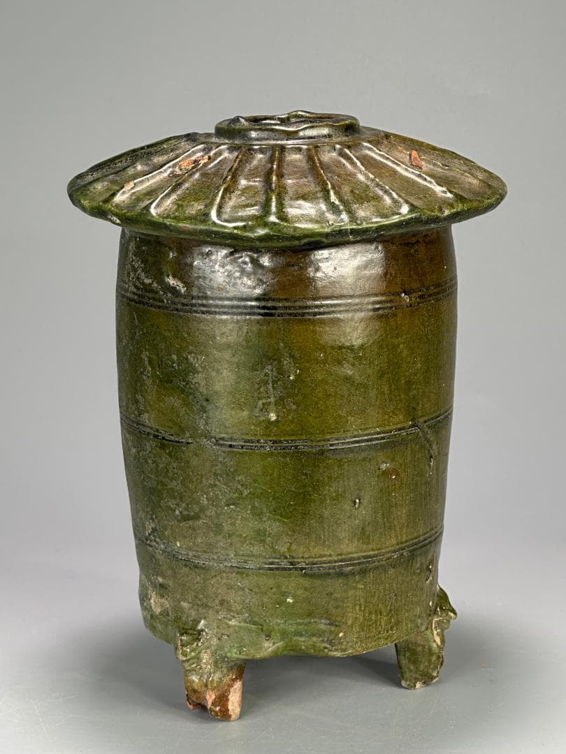 中国古代美術　東漢　漢時代　緑釉陶倉　穀倉形器　三足　出土古陶　唐物　古物保証