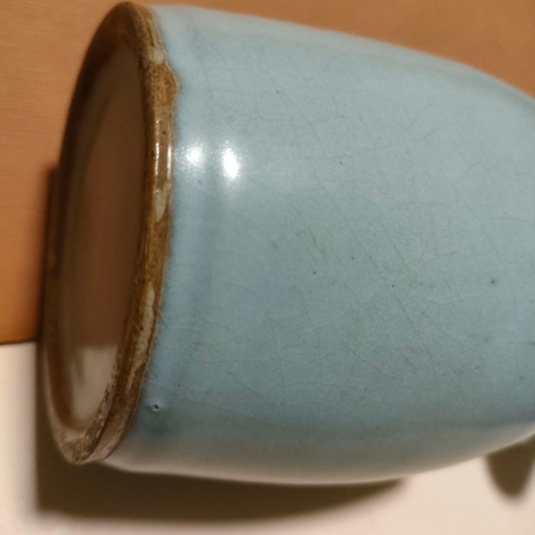 中国美術 月白釉 時代物 アンティーク 双耳花入 花瓶 仿汝窯 清朝