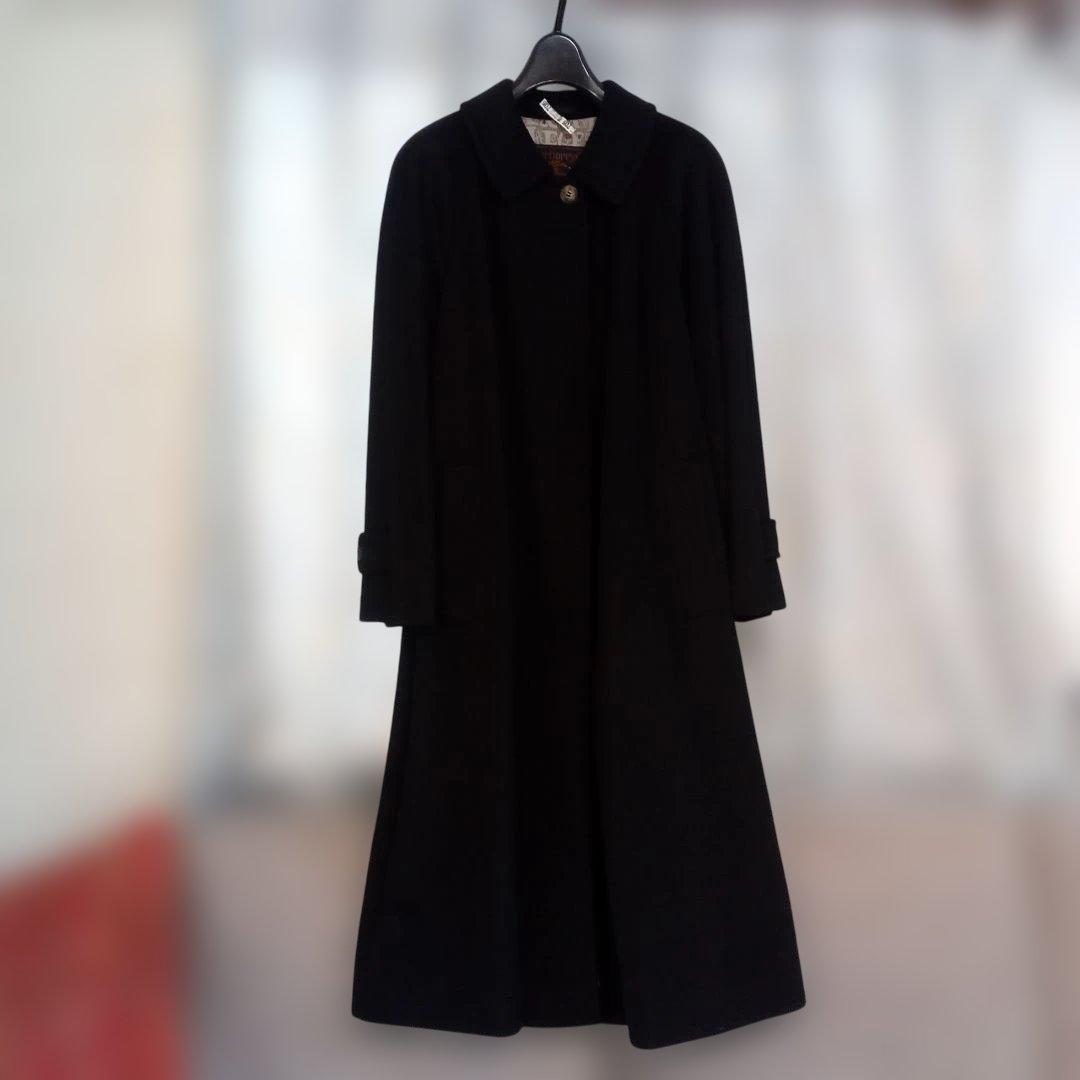 美品 Burberry カシミヤ ロングコート ブラック 9AR