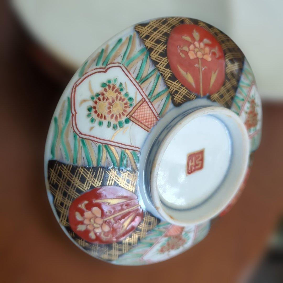 骨董 伊万里 蓋付き お茶碗 碗 色絵 錦手 アンティーク 5つ〜