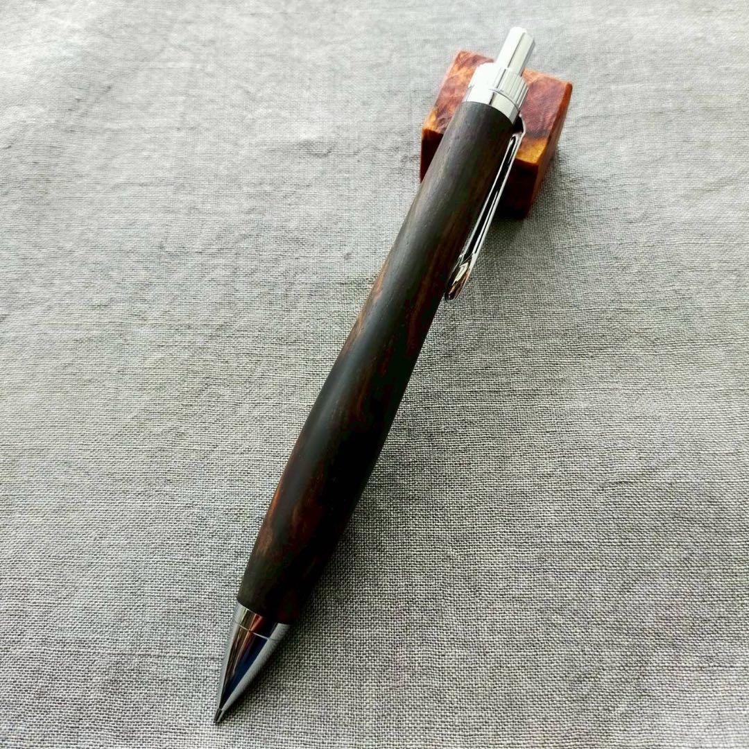 青黒檀　孔雀杢　ハンドメイド　木軸シャープペン　0.5mm　天然木　シルバー