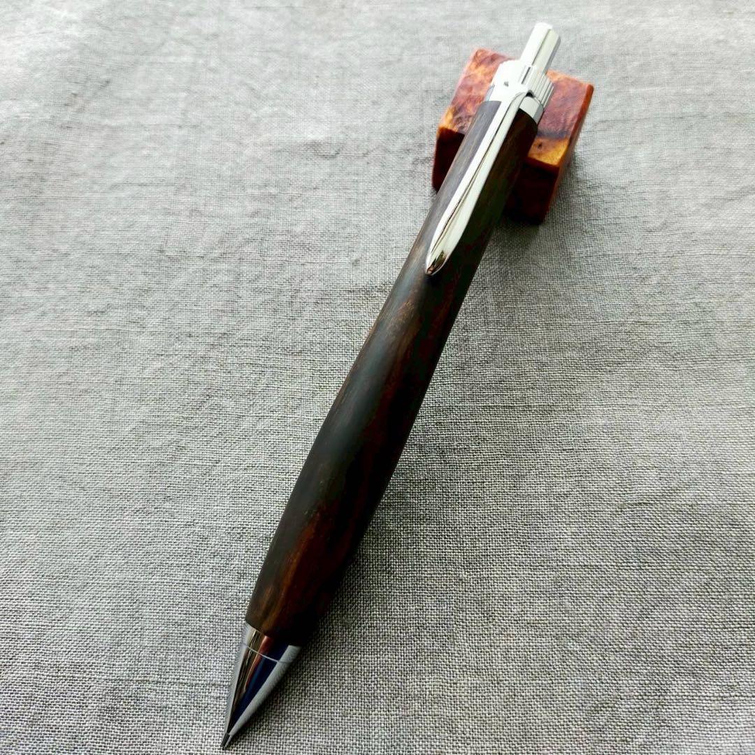 青黒檀　孔雀杢　ハンドメイド　木軸シャープペン　0.5mm　天然木　シルバー