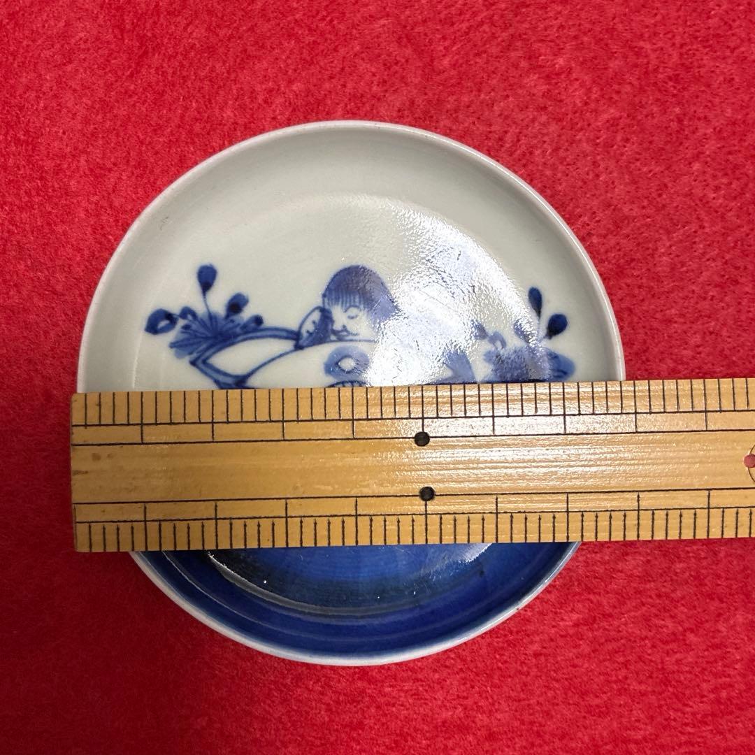 古伊万里　染付　酒呑仙人　猩猩　豆皿　2枚組