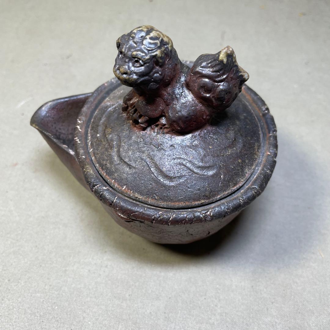 備前焼　備前手造り龍宝瓶　獅子宝瓶 在銘 ２点セット 煎茶器 急須 煎茶道具