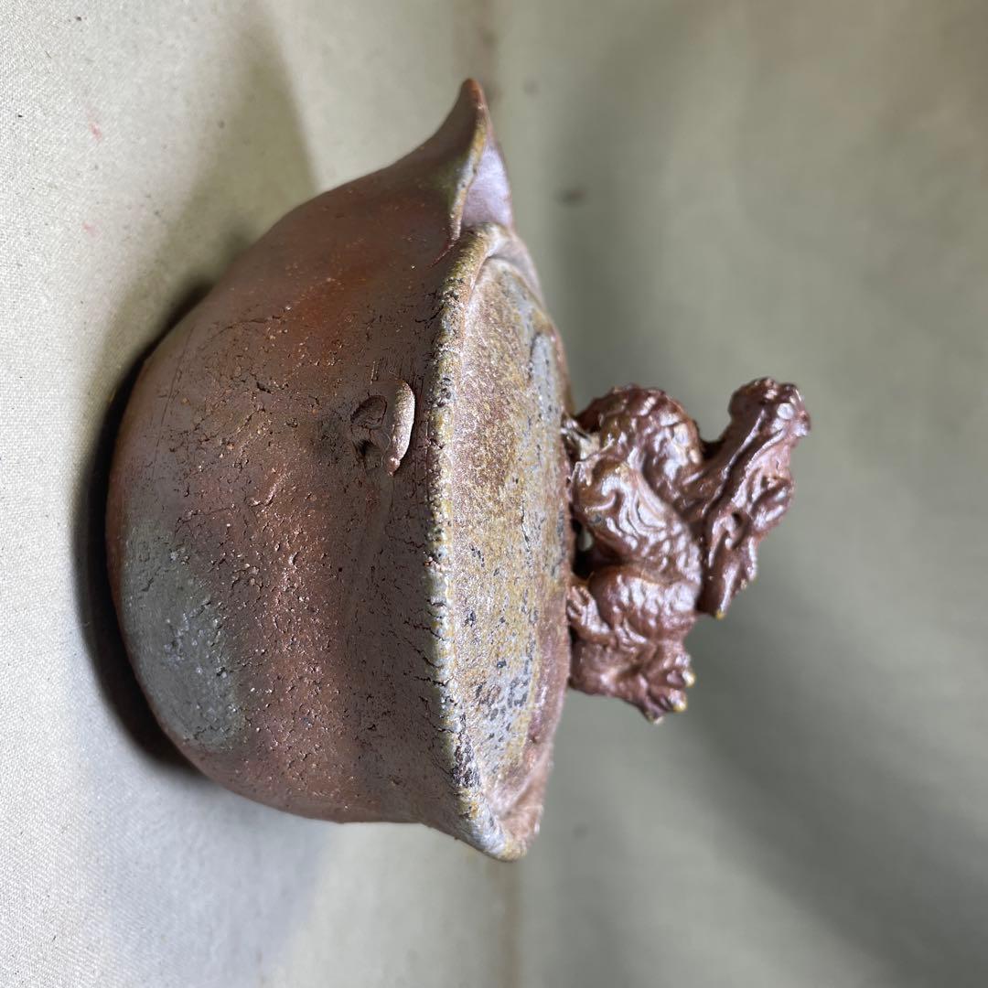 備前焼 備前手造り龍宝瓶 獅子宝瓶 在銘 2点セット 煎茶器