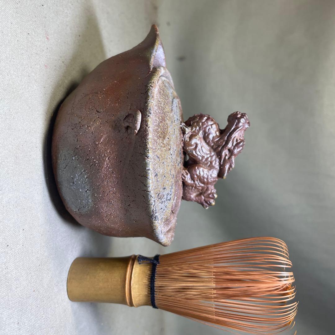 備前焼 備前手造り龍宝瓶 獅子宝瓶 在銘 2点セット 煎茶器