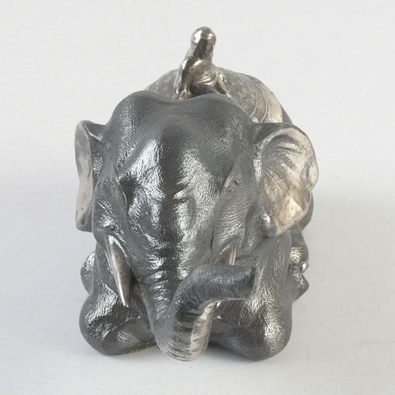 あんちん製　合金　象に人物　インク壷　蓋物　V　9307