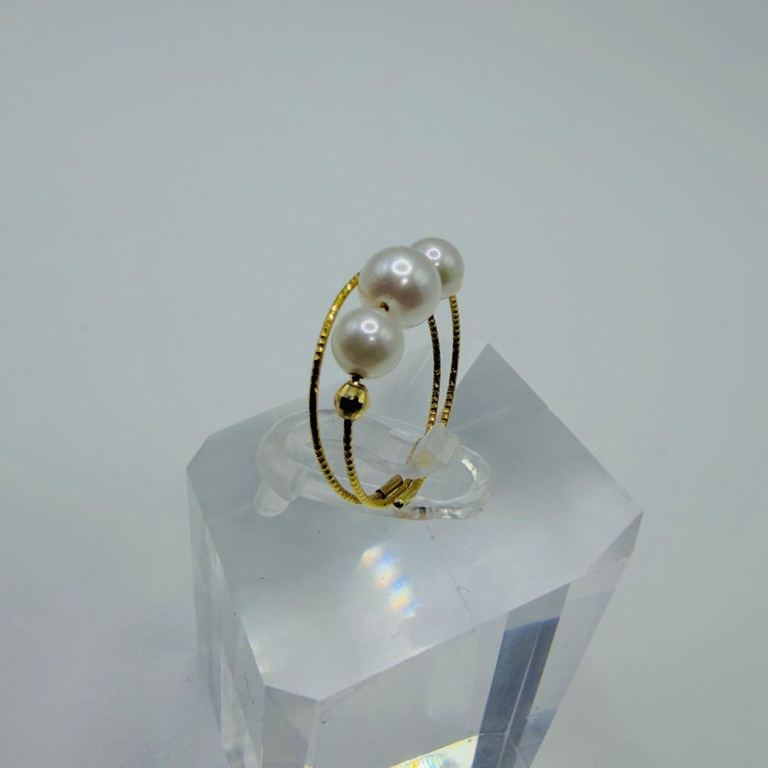 【新品】K18 アコヤ真珠 リング 3珠 フリーサイズ 伊勢志摩 真珠屋さん