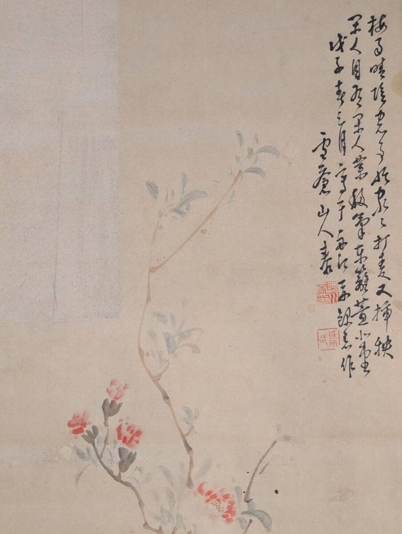 【真作】掛軸　花卉図　彩色花鳥掛軸　繊細な筆致と彩色の美　花鳥文人画　T16