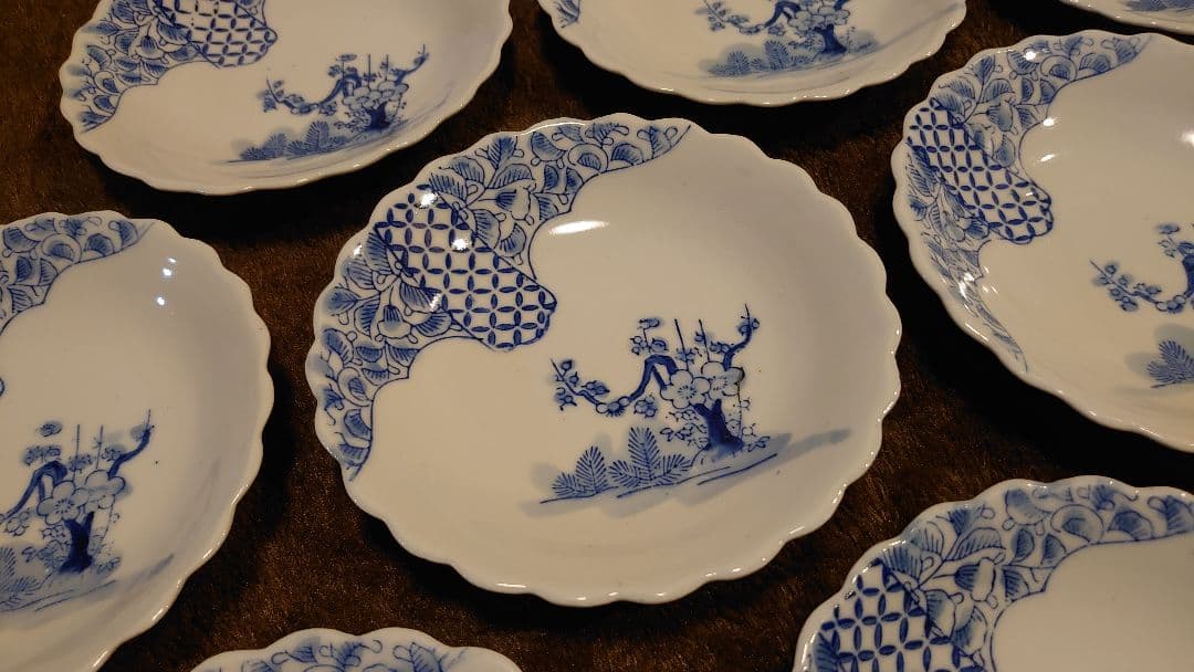 古伊万里 伊万里 染付 豆皿 菓子皿 華の図 小紋 10客