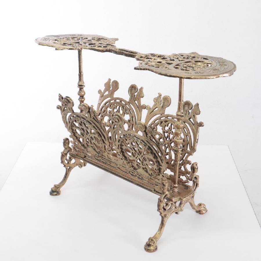 値下アンティーク マガジンラック マイナスネジ 真鍮製 ゴールド色 小テーブル付