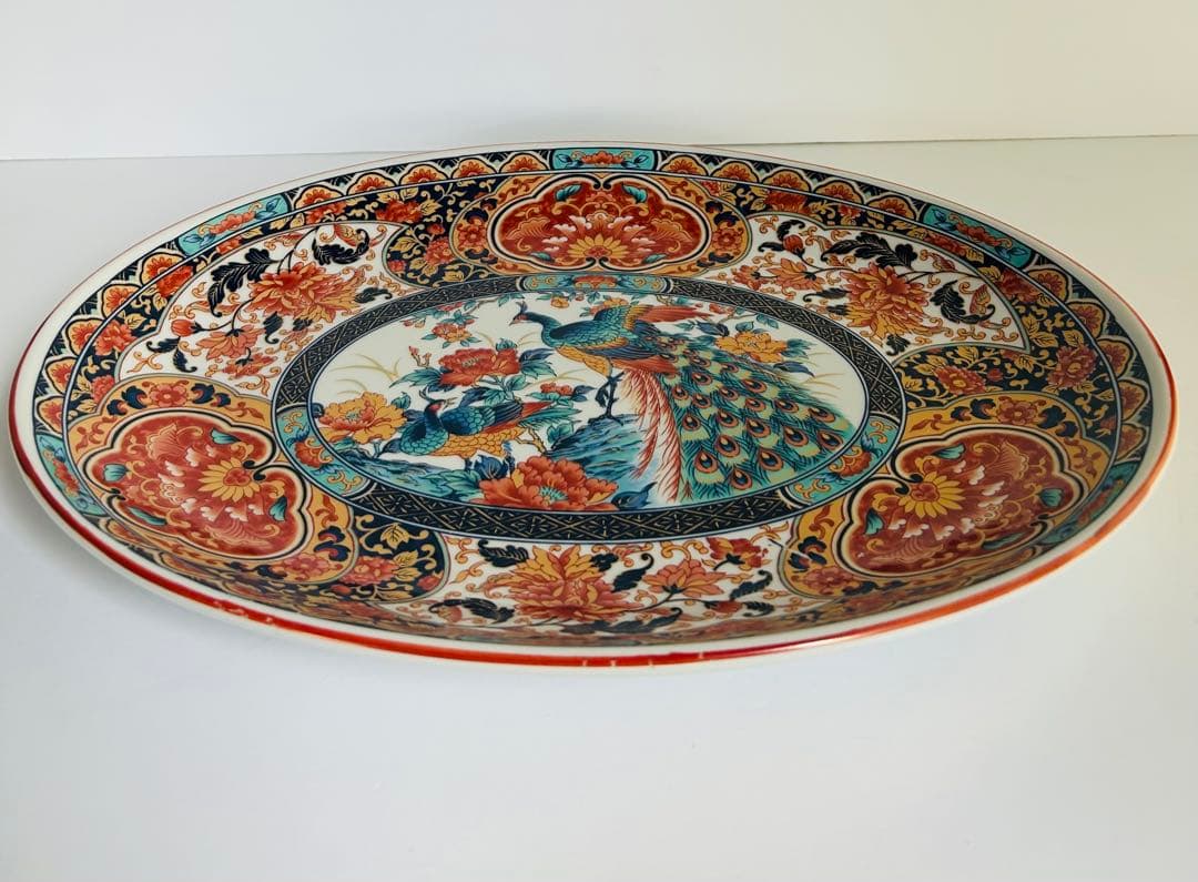 有田焼 丸今窯 古伊万里 孔雀絵 大皿 豪華絢爛 飾り皿 花鳥 牡丹 色絵 美品