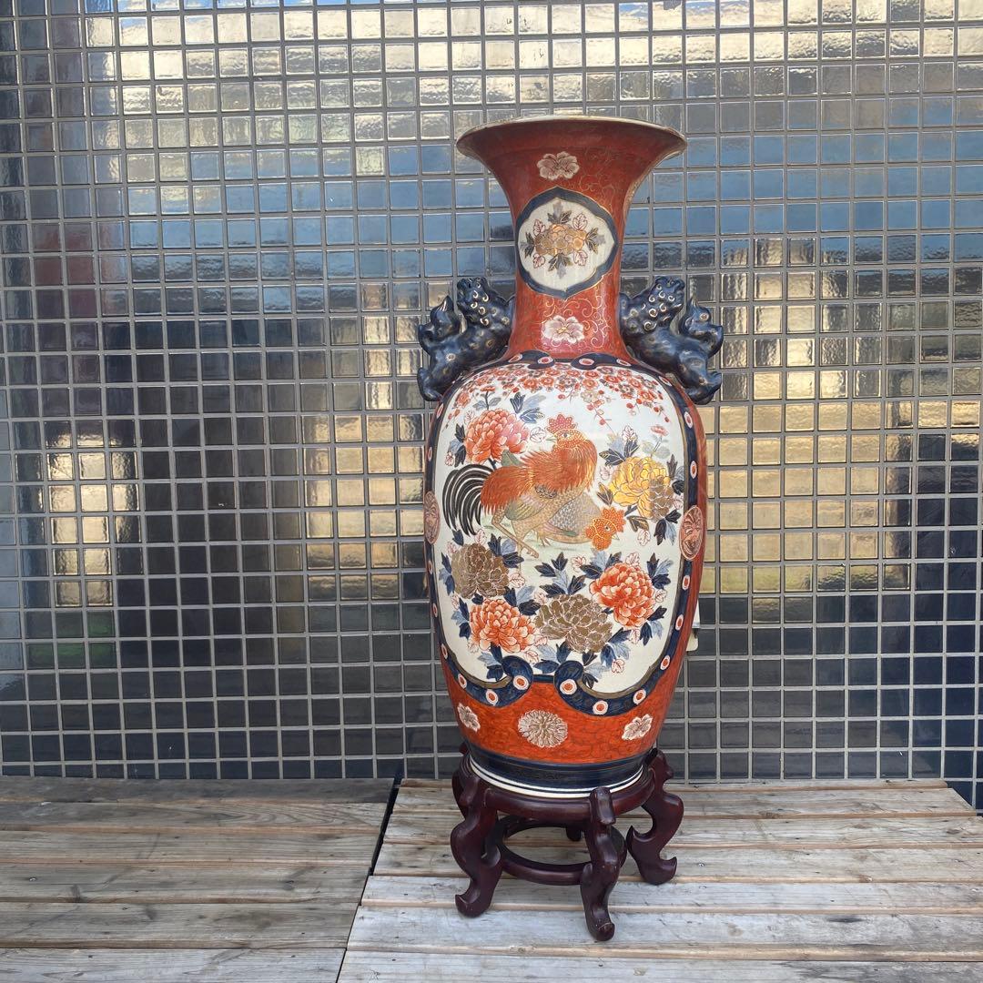 伊万里焼 大花瓶 壺 金襴手 花鳥文 骨董品 稀少 高さ76cm 狛犬