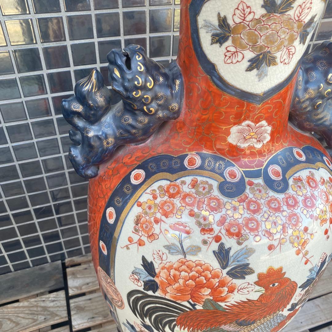 伊万里焼 大花瓶 壺 金襴手 花鳥文 骨董品 稀少 高さ76cm 狛犬