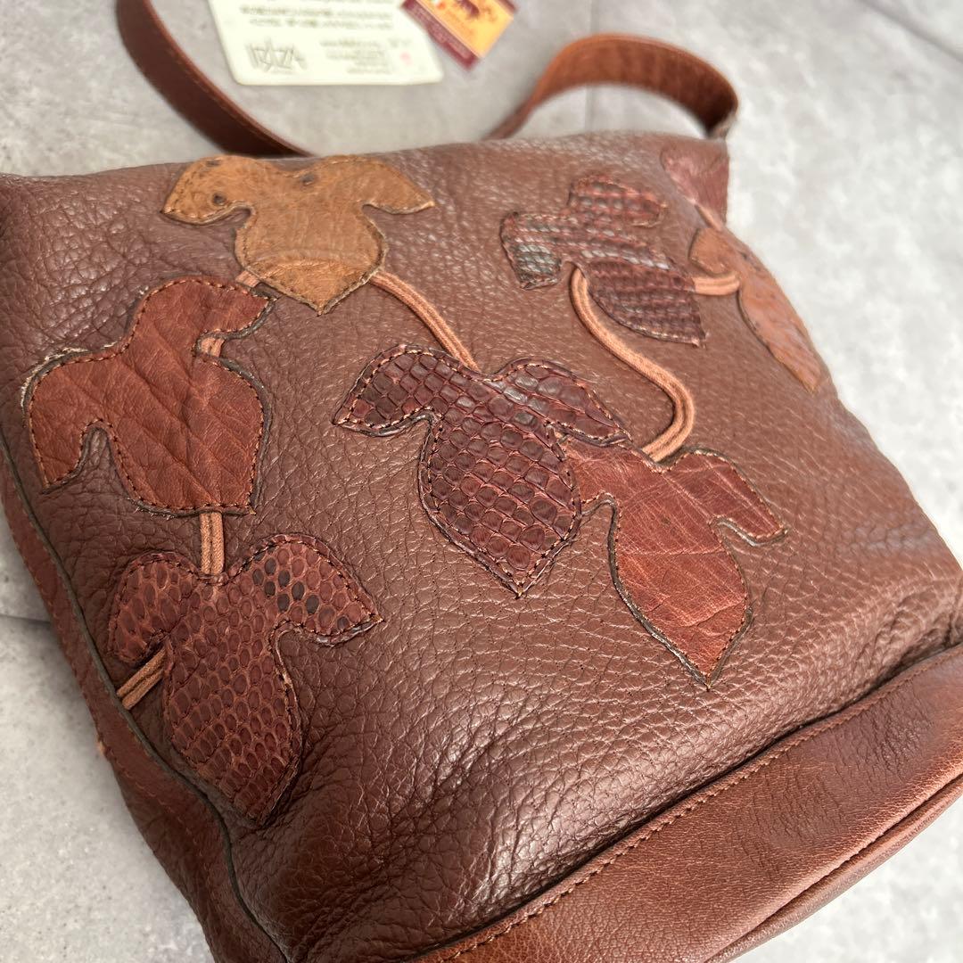 希少　IBIZA ペッカリー　パッチワーク　ショルダーバッグ　葉　本革
