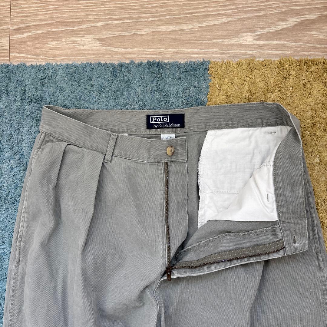 ラルフローレン ポロチノ 四角タグ ツータック グレー 初期 ダブル