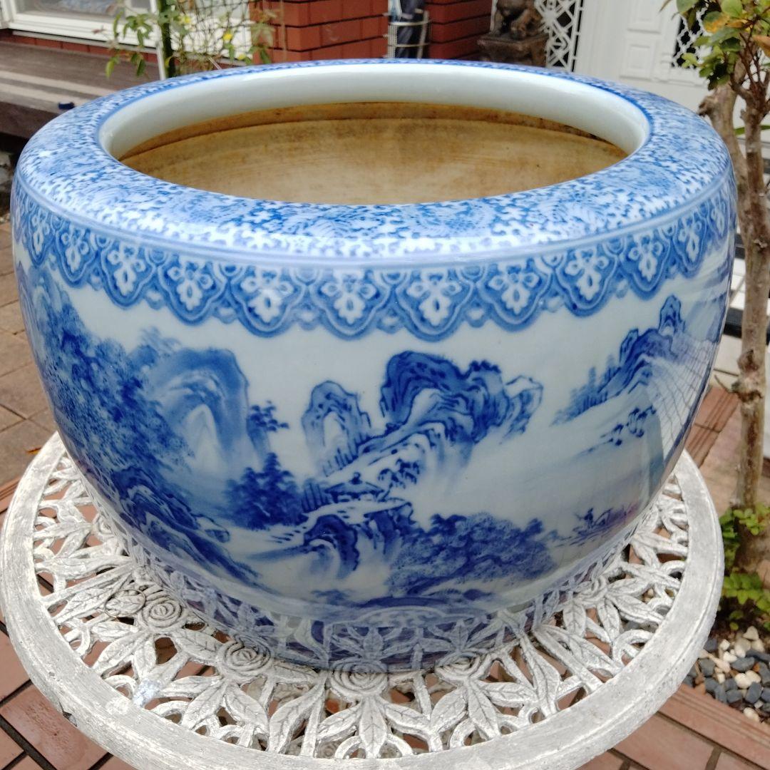 中国骨董50年以上旧蔵唐物 染付手絵山水紋大