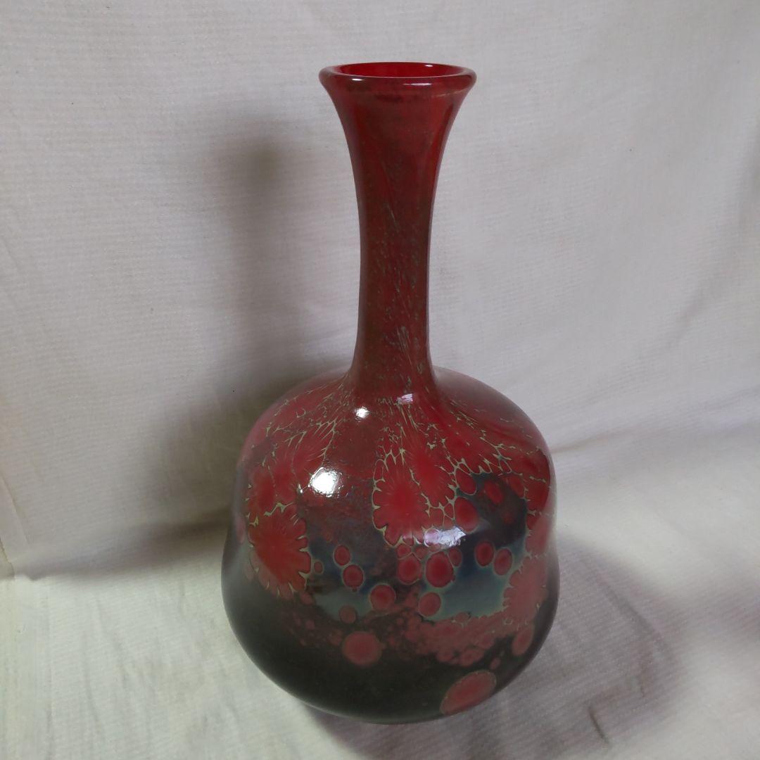 窯変硝子 花瓶 陶器の様な不思議な色ガラス フラワーベース 炎宴