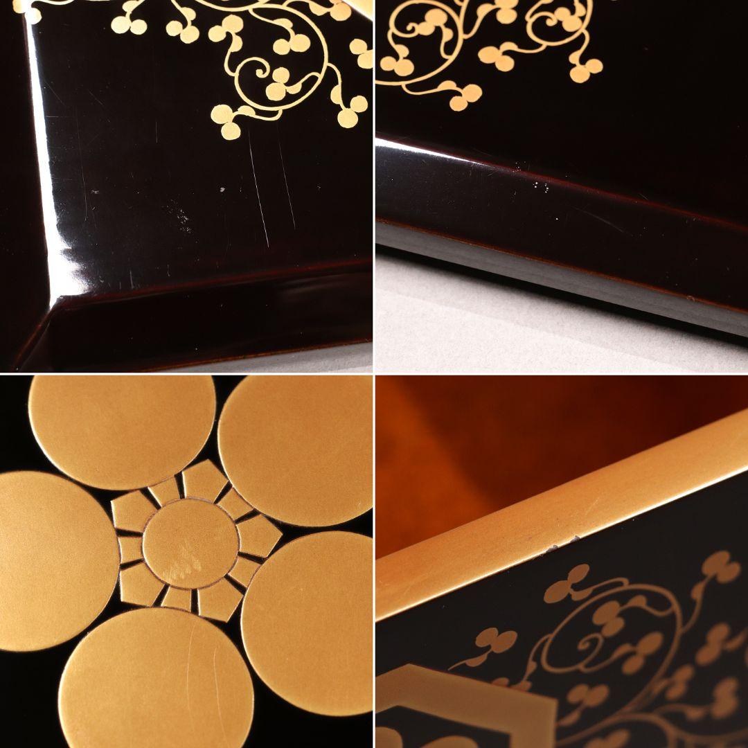 M486 輪島塗 八重門彦助 梅鉢家紋 蔦 宝尽くし金蒔絵 黒塗五段重