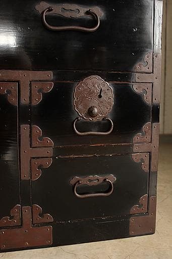 綺麗な丸金具庄内箪笥抽斗4杯タンス収納古家具古民家時代家具