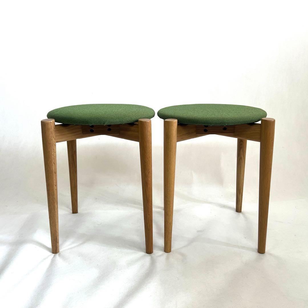 スタッキングスツール・グリーンファブリック・2脚セット・送料込み
