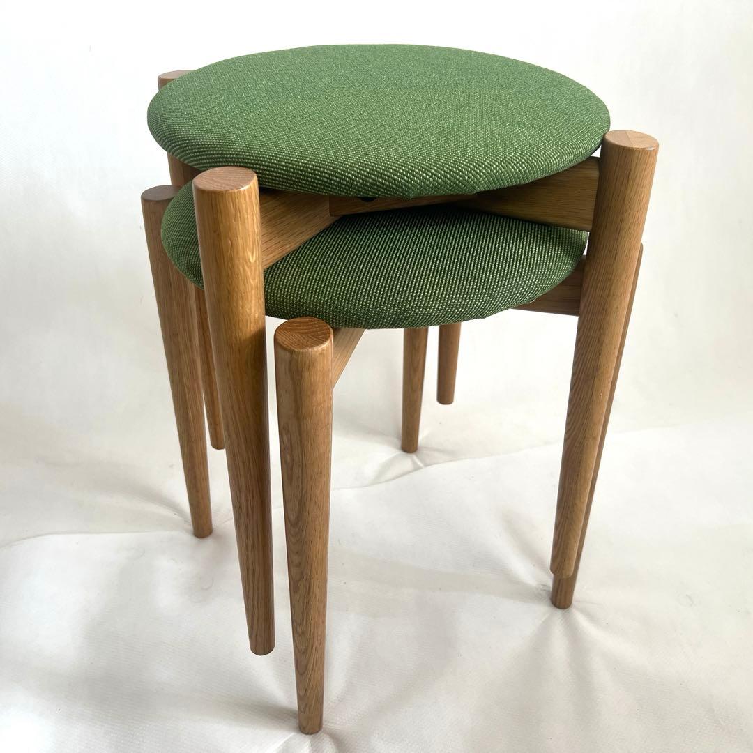 スタッキングスツール・グリーンファブリック・2脚セット・送料込み