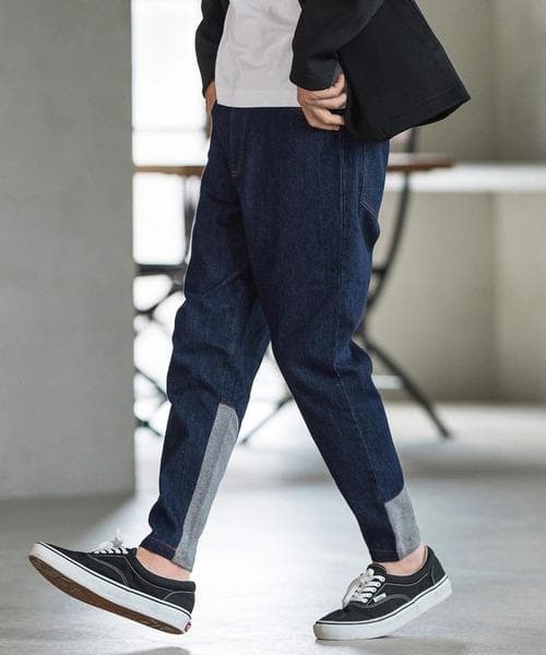 テーパードデニム CAMBIO カンビオ サルエルパンツ裾リブデニムパンツ