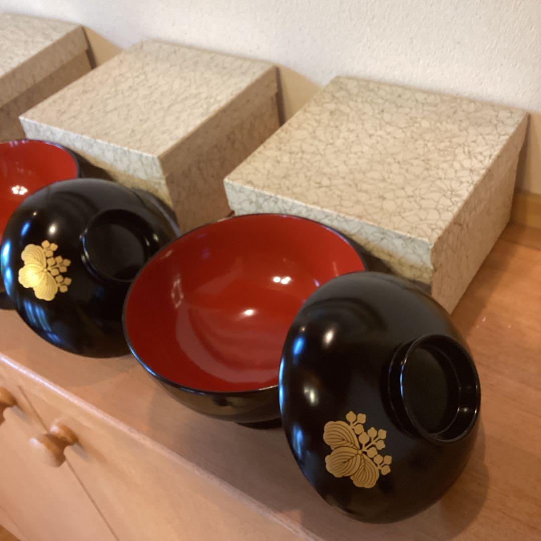 蓋付き椀　五三桐　家紋入り　沈金　輪島塗り　吸物椀　金彩入り　漆器　懐石料理