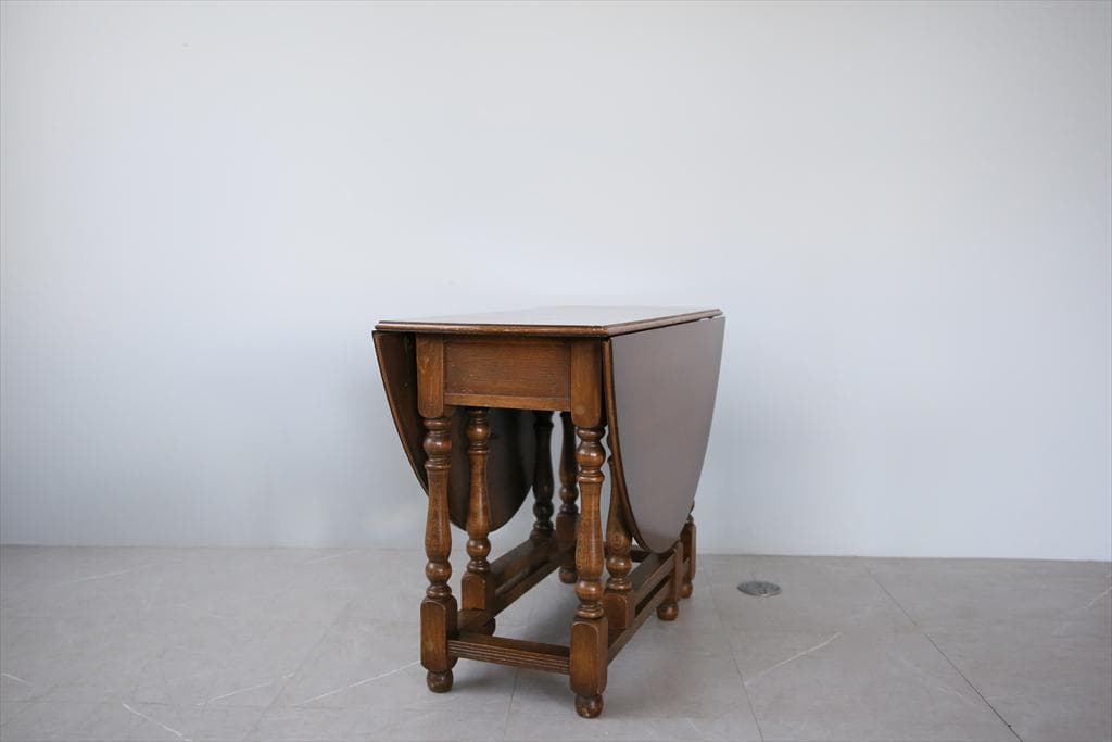 英国アンティーク木製ゲートレッグテーブル/ダイニング机バタフライ(92